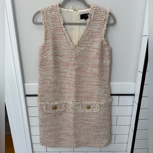 J. Crew Dresses & Skirts - J. Crew Cream Tweed V-Neck Shift Dress with Red, Gold & Black Accents